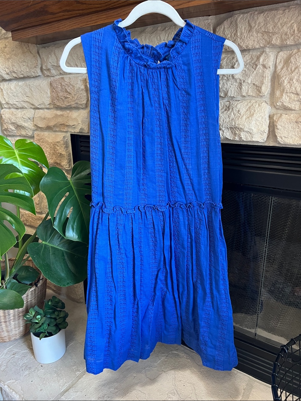 Draper James Cobalt Sleeveless Ruffle-Yoke Mini Dress